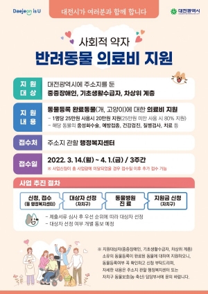 대전광역시, 사회적 약자 반려동물 의료비 지원한다.